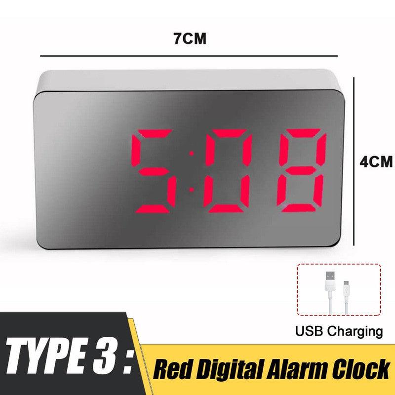 LED Mirror Table Clock | Digital USB Alarm Clock with Snooze, Time Display & Night Light | Stylish Desktop Home Decor